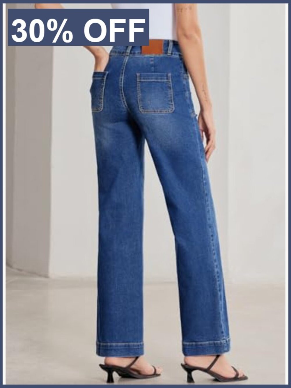 Wide Leg Jeans High Waisted Stretchy Tummy Control Straight Leg Denim Pants - Picture 2 of 7